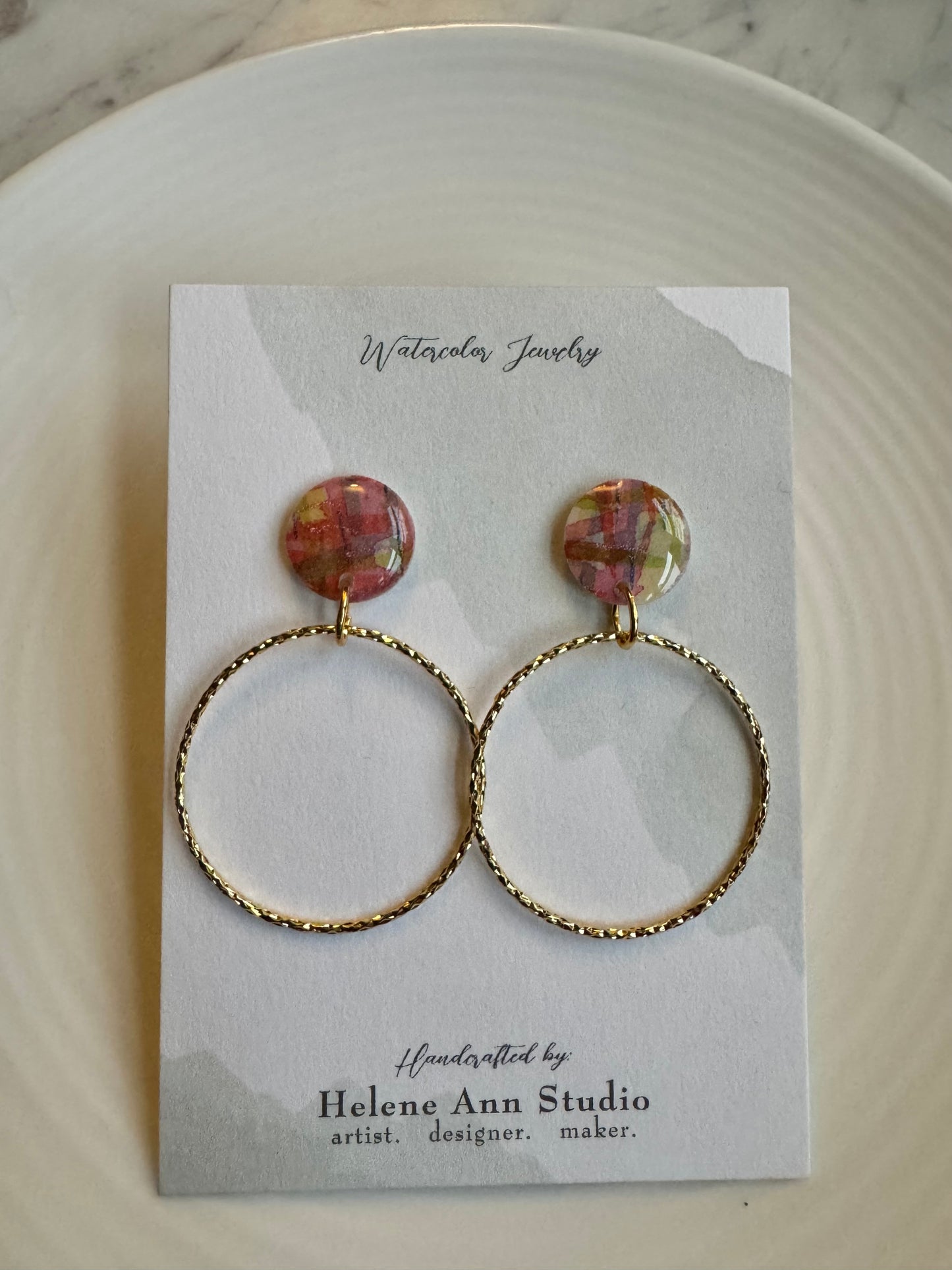 Watercolor Studs with Gold Circles