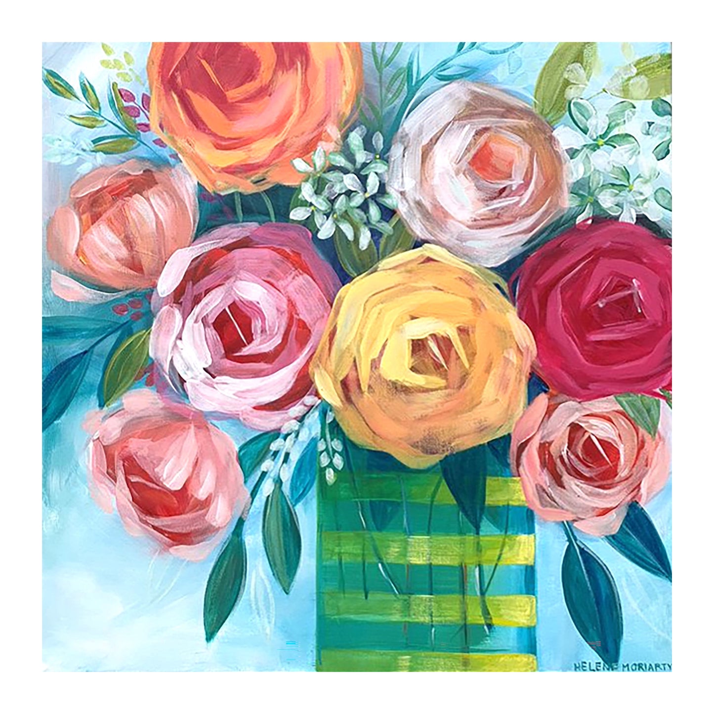 'Bouquet with Stripes': Fine Art Giclee Print from Original Acrylic Painting