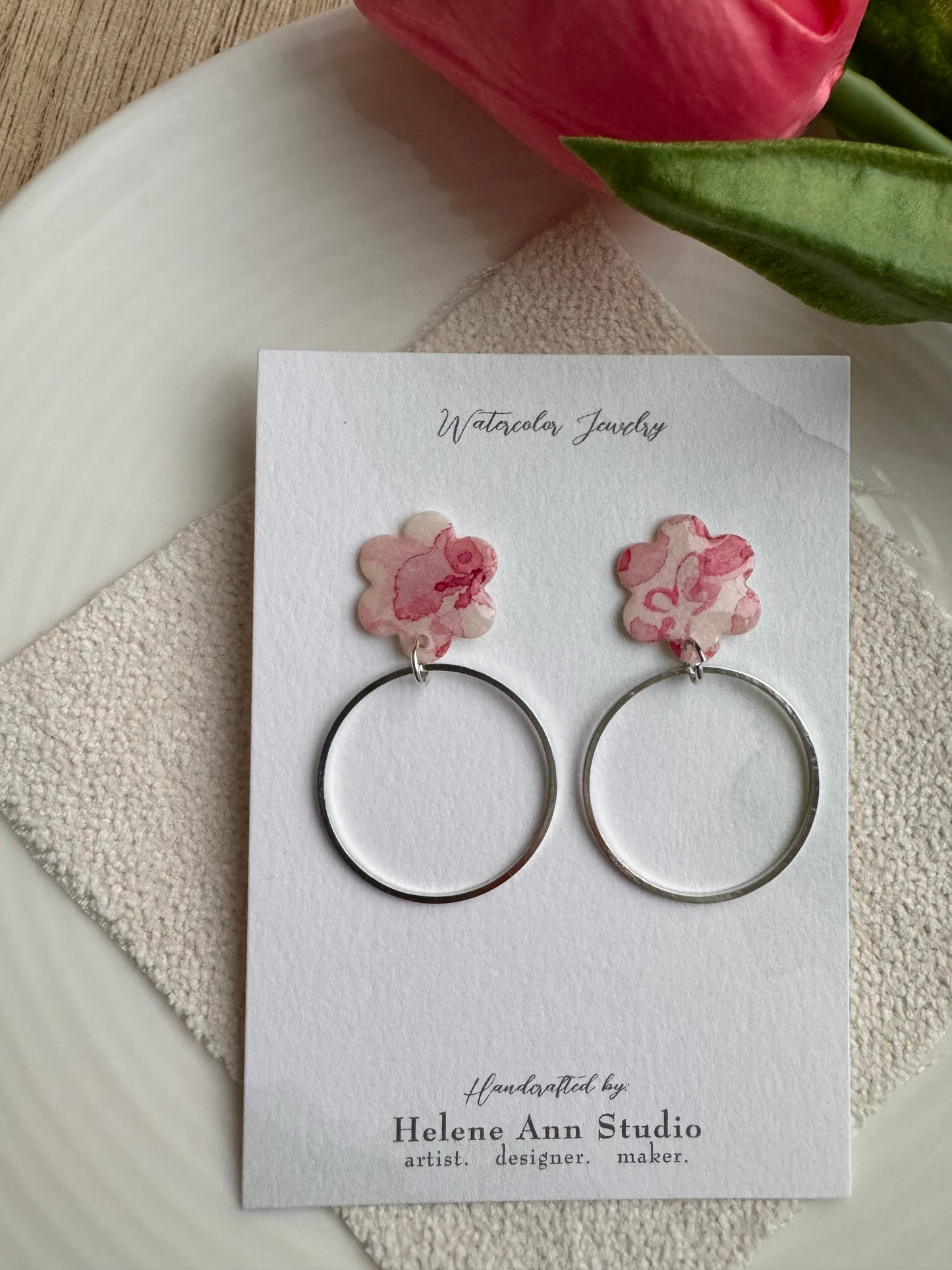 Pretty in Pink Collection: Flower Studs with Dangle Circles