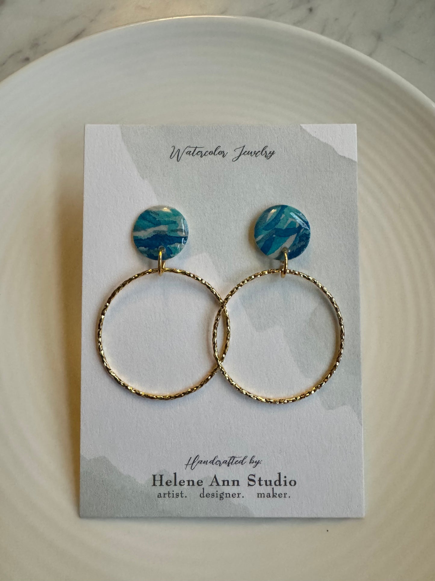 Watercolor Studs with Gold Circles