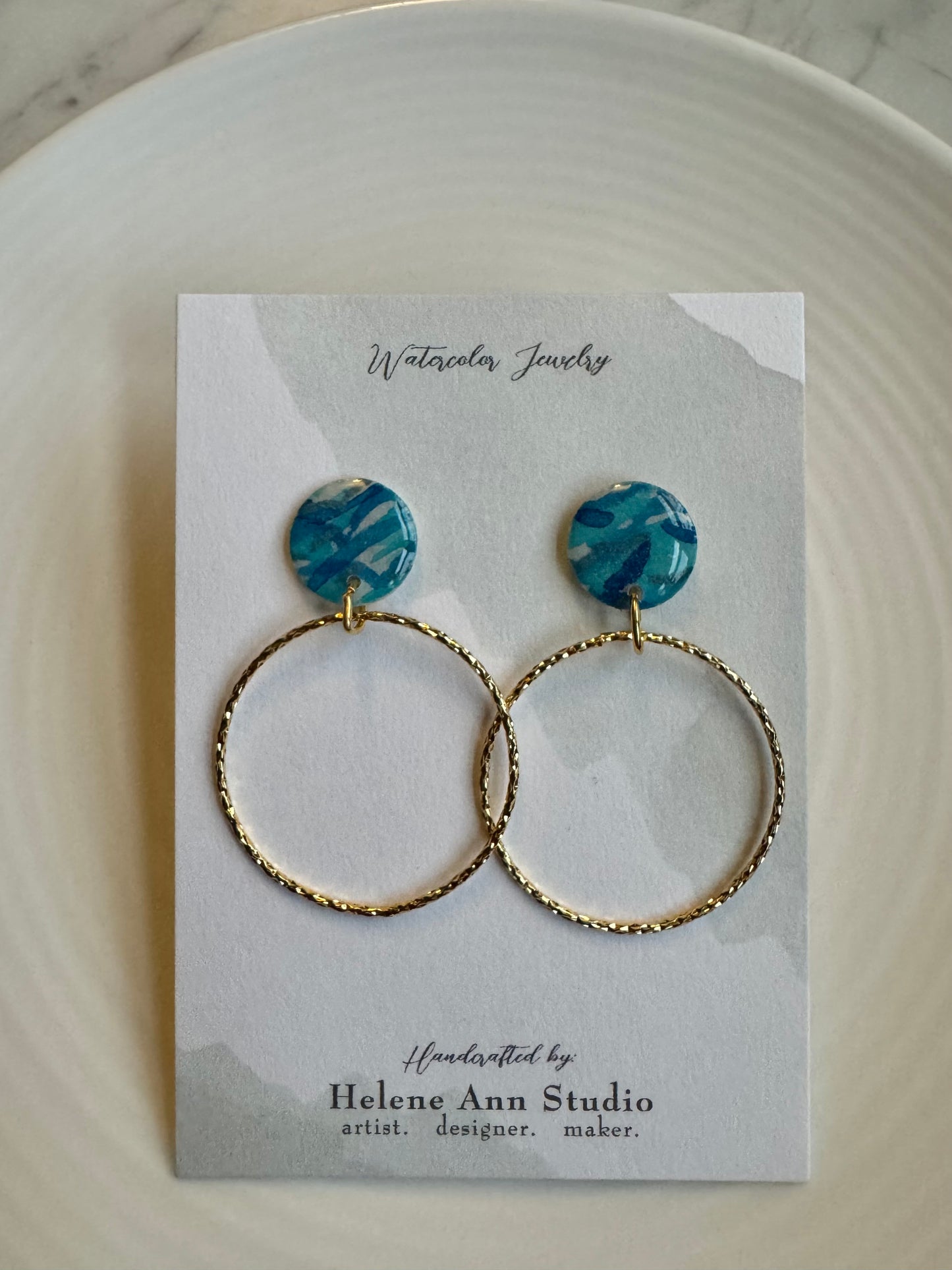 Watercolor Studs with Gold Circles