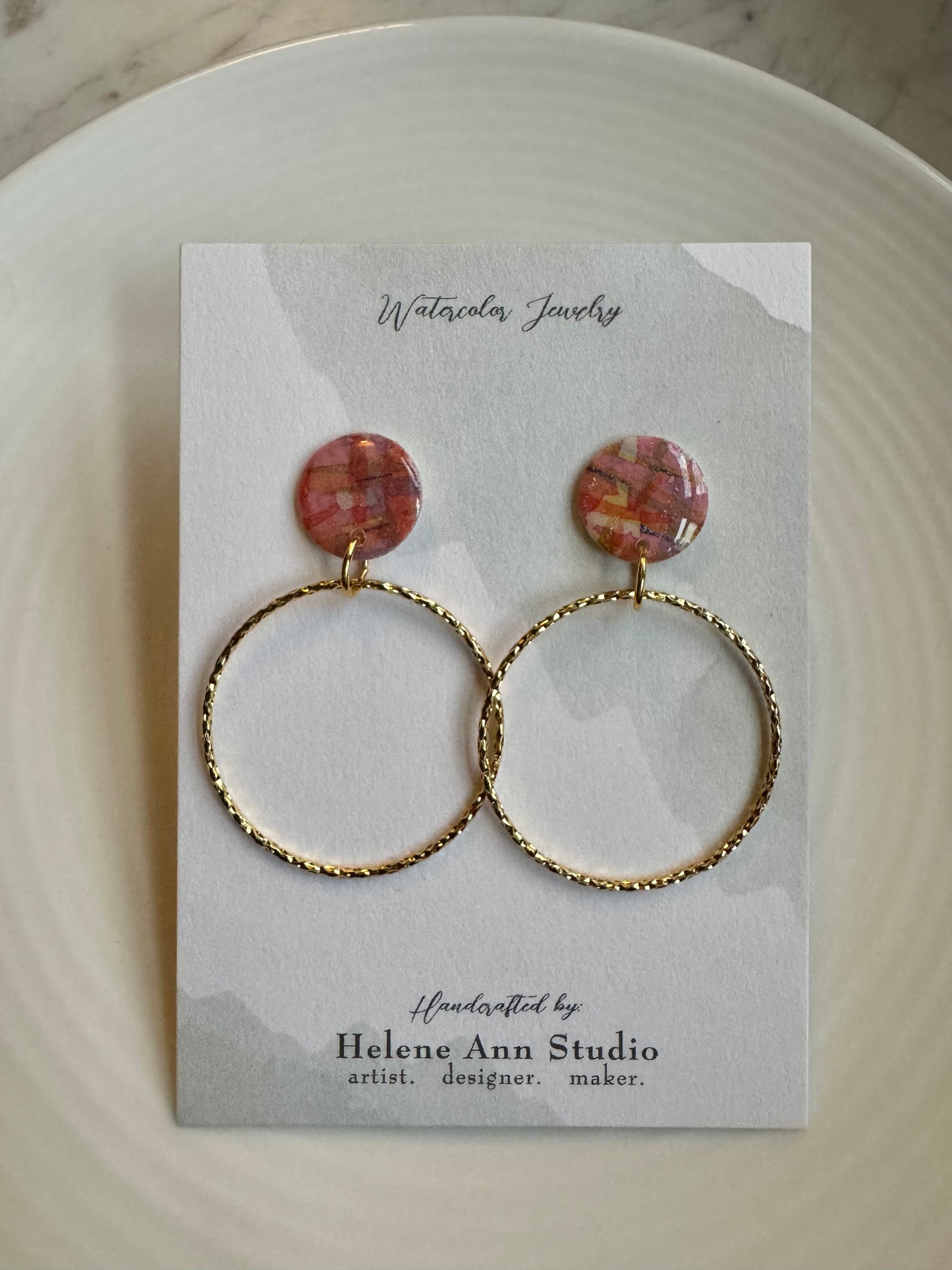 Watercolor Studs with Gold Circles