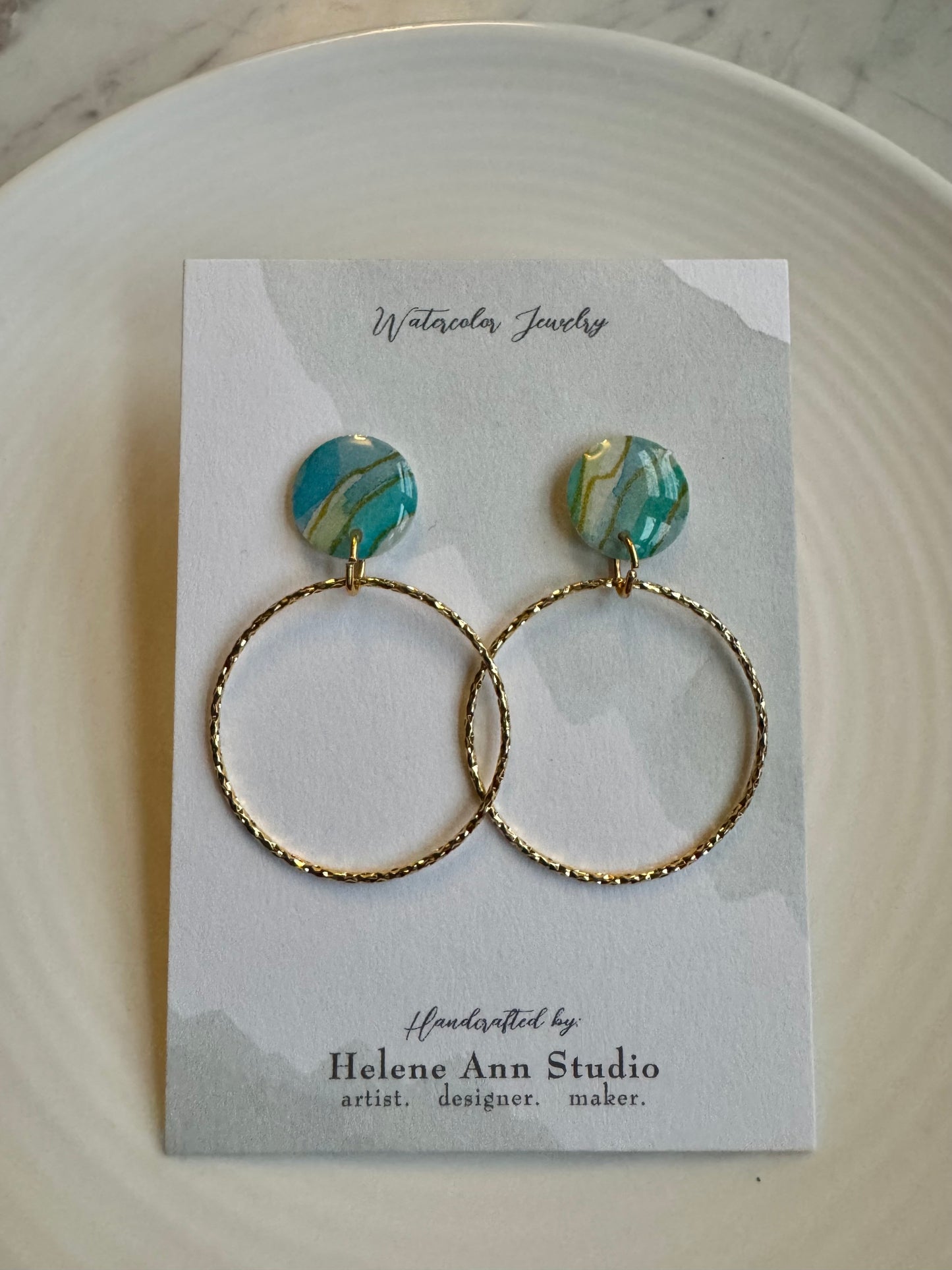 Watercolor Studs with Gold Circles