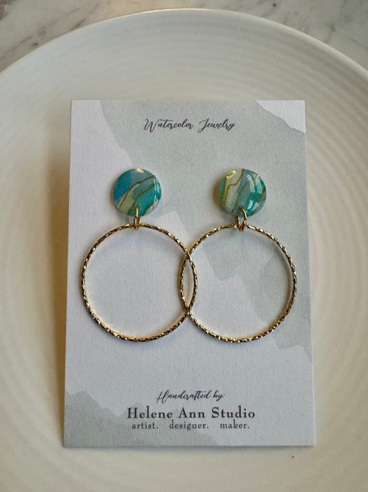 Watercolor Studs with Gold Circles