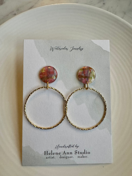 Watercolor Studs with Gold Circles
