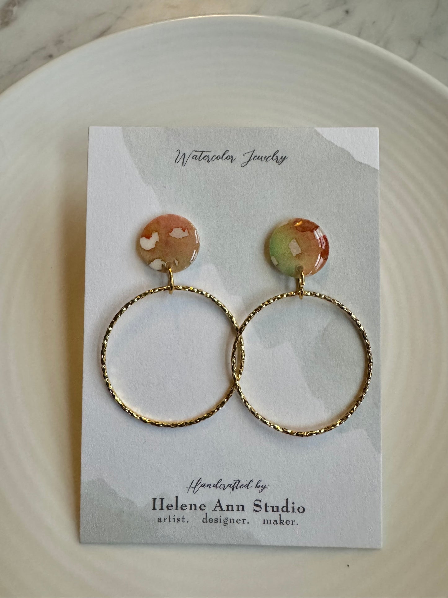 Watercolor Studs with Gold Circles