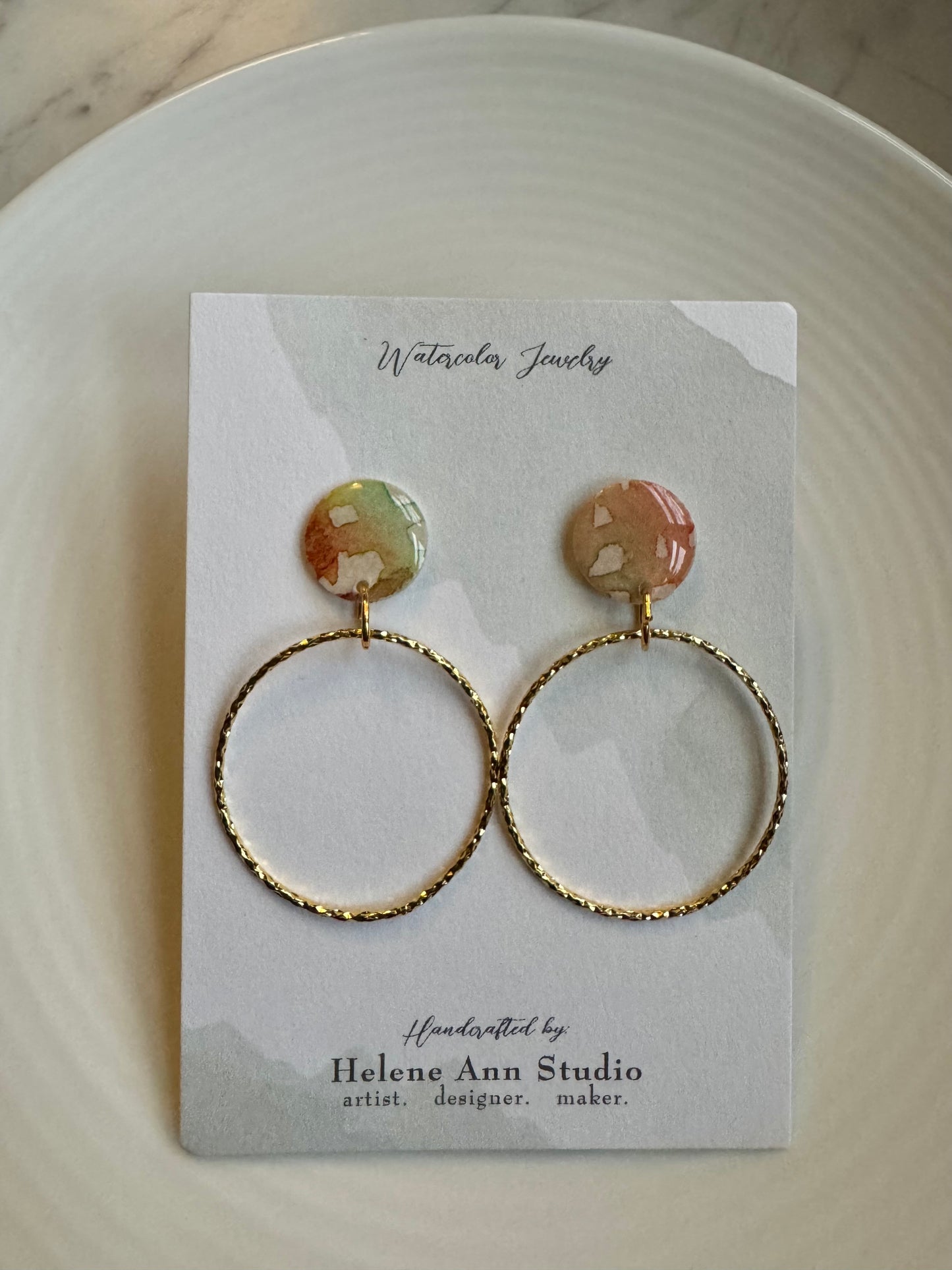Watercolor Studs with Gold Circles