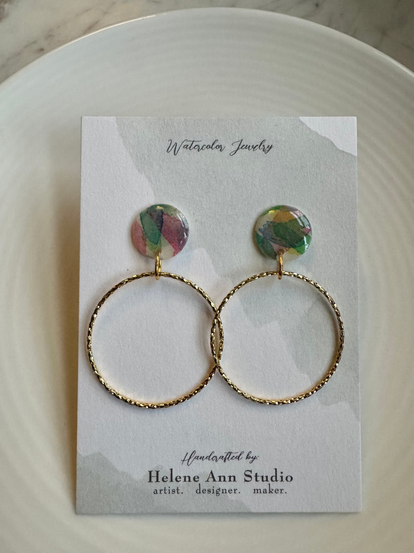 Watercolor Studs with Gold Circles