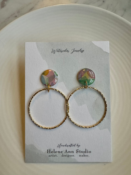 Watercolor Studs with Gold Circles