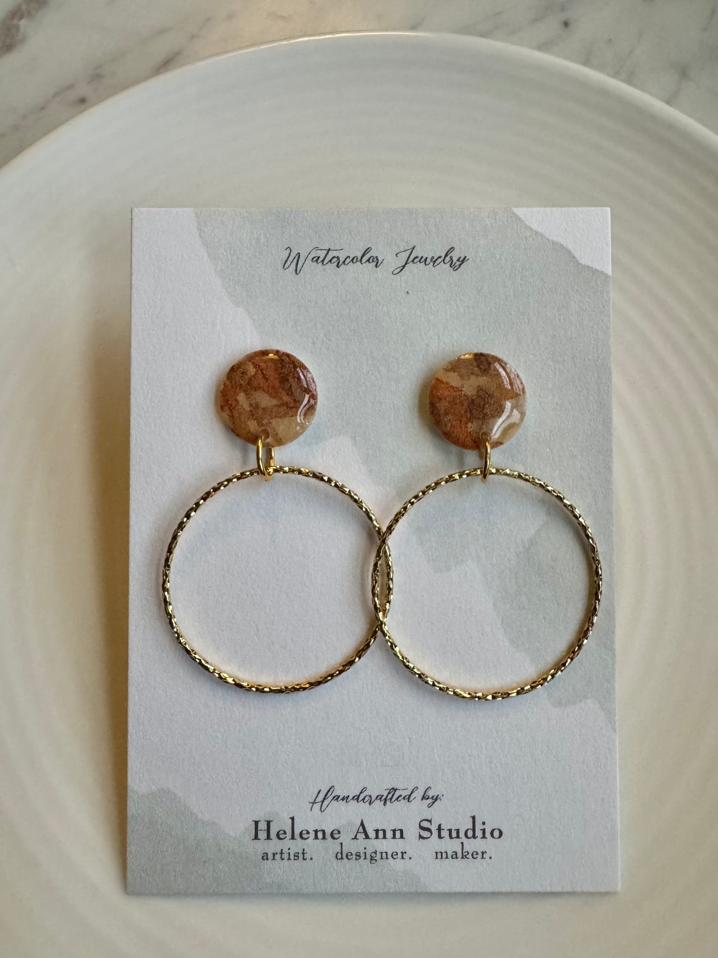 Watercolor Studs with Gold Circles