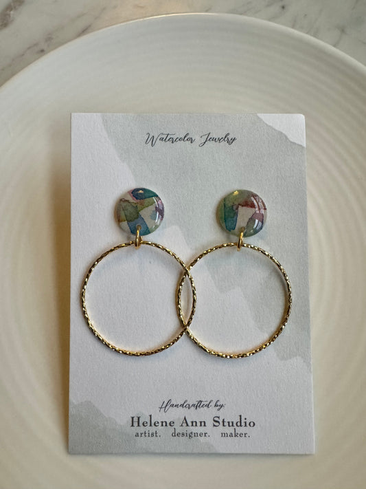 Watercolor Studs with Gold Circles