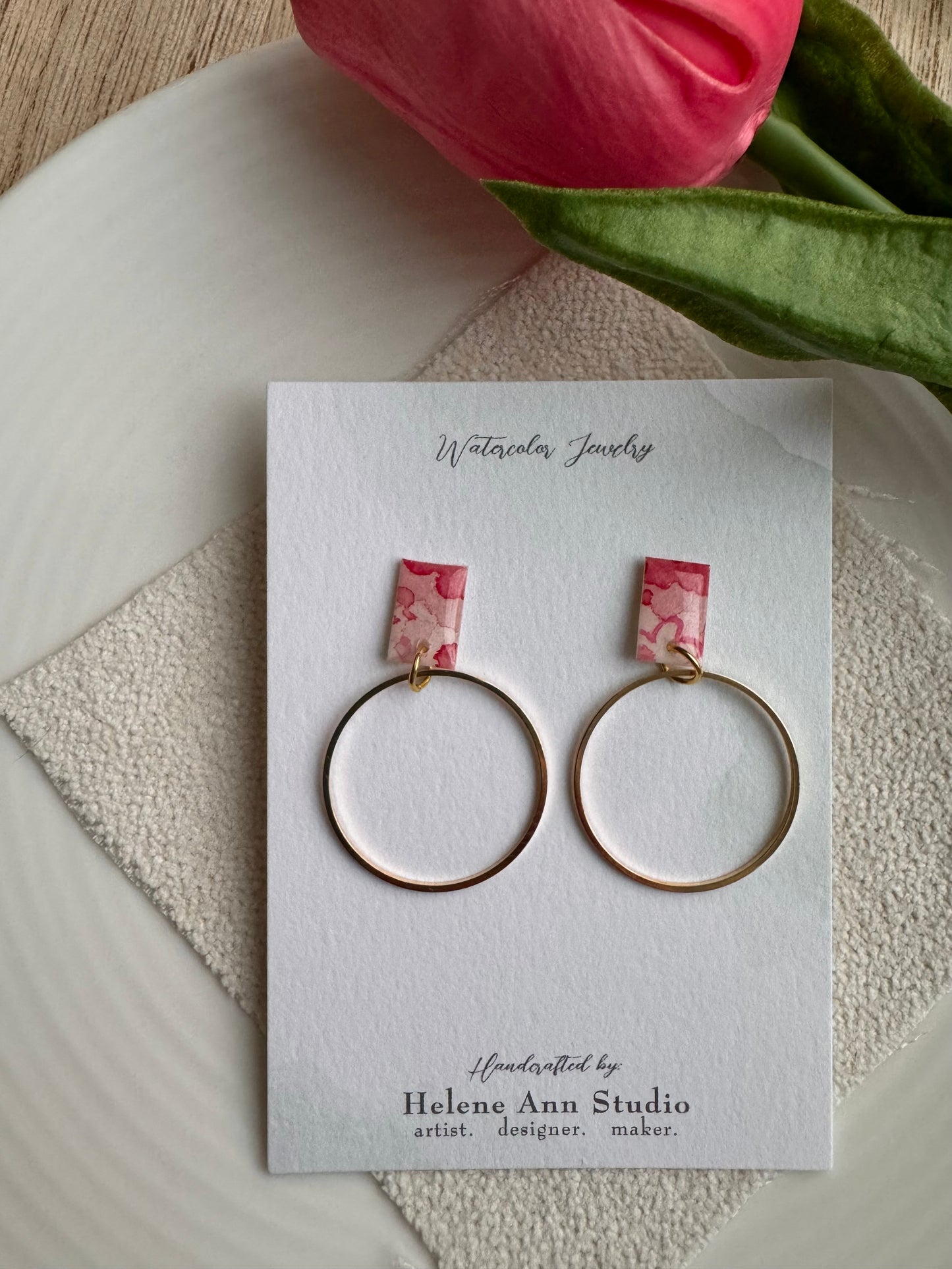 Pretty in Pink Collection: Rectangle Studs with Dangle Circle