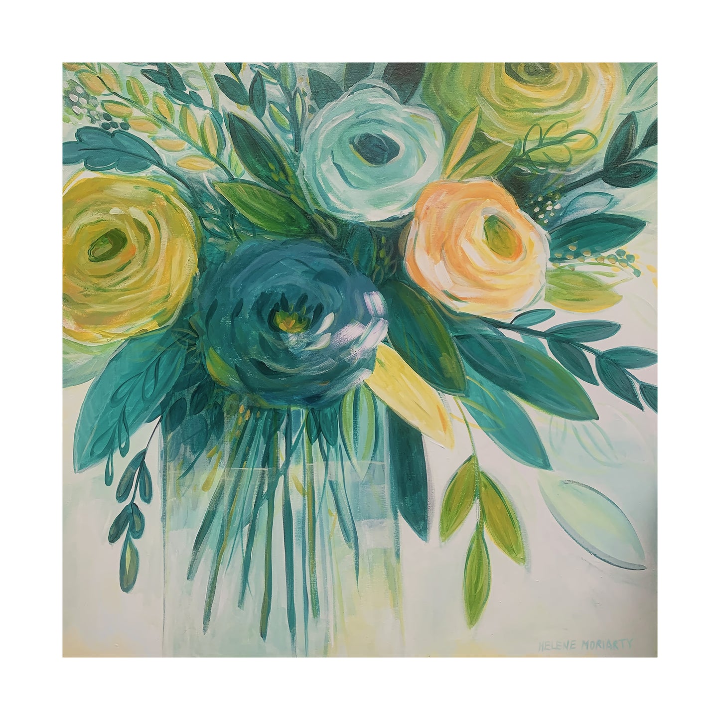 'Teal Bouquet': Fine Giclee Art Print from Original Acrylic Painting