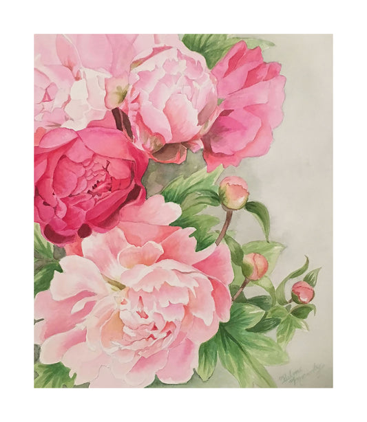 ‘Peonies’: Fine Art Giclee  Print from Original Watercolor Painting